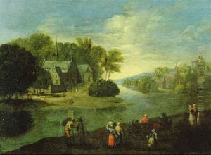 Flaemische Flusslandschaft Mit Reisenden by Joseph van Bredael