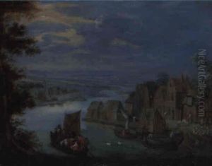 Belebte Hafenszene by Joseph van Bredael