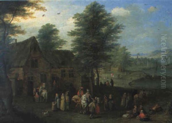 Scene De Marche Aux Abords D'un Village Pres D'un Lac - view 1