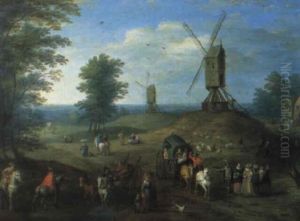 Village Des Flandres Avec Cavaliers Et Voyageurs