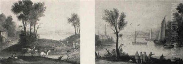 An Extensive River Landscape With A Horse-drawn Cart On A Path - view 1