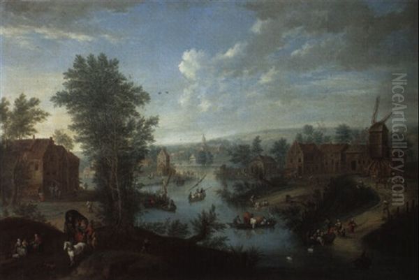 River Landscape With Village Buildings On The Horizon - view 1