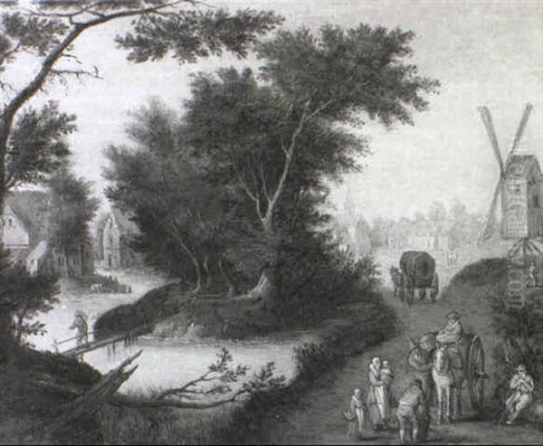 Wooded Landscape With Peasants Unloading A Cart - view 1
