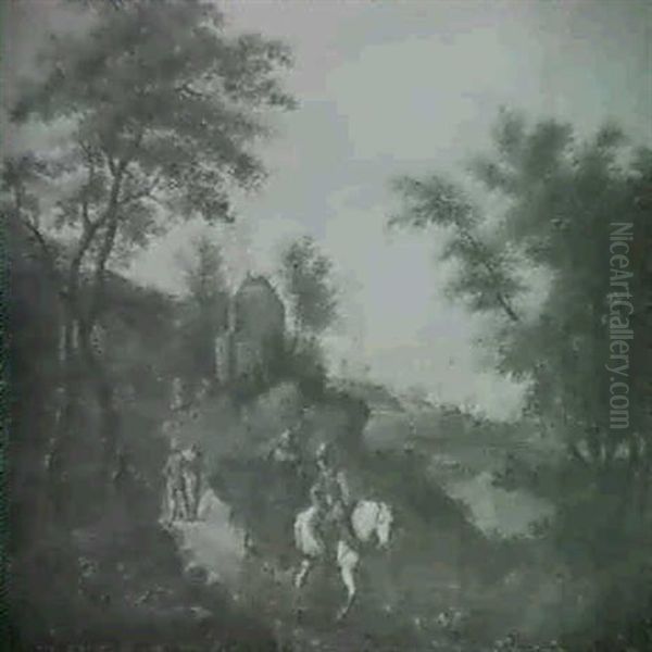 An Extensive Landscape With Peasants In A Cart On A Path - view 1