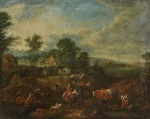 Flusslandschaft Mit Einem Dorf Entlang Des Ufers by Peeter van Bredael