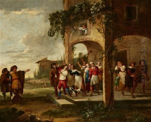 Two Scenes From The Life Of The Prodigal Son by Peeter van Bredael