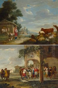 Pair Of Works: Scenes From The Life Of The Prodigal Son by Peeter van Bredael