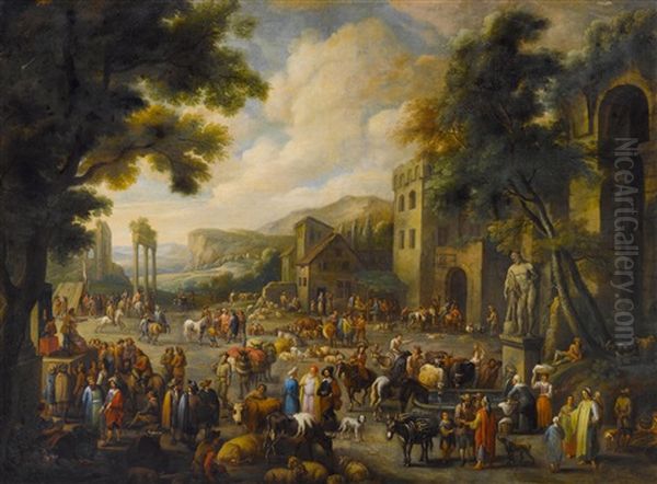 Cattle Market Before A Town Gate With Ancient Ruins - view 1