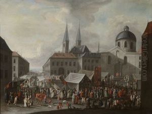 Scene De Kermesse Dans Une Ville by Peeter van Bredael