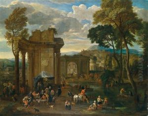 Kirmes Mit Markt Und Einer Theatervorfuhrung Vor Antiken Ruinen