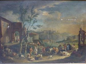 Le Marche Aux Bestiaux Sur Le Campo Vaccino A Rome Et Paysans, Bergers Et Leurs Troupeau Au Milieu Des Ruines Du Campo Vaccino A Rome (2 Works) by Peeter van Bredael