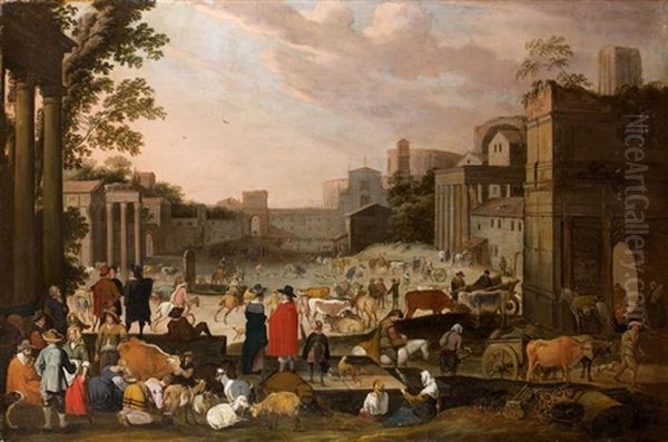 Bergers Et Promeneurs Dans Un Paysage Avec Des Ruines Antiques - view 1