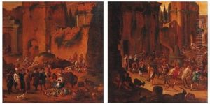 Scenes De Marche Au Pied De Ruines Antiques (pair)