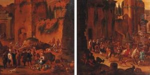 Scenes De Marche Au Pied De Ruines Antiques (+ Another; Pair)