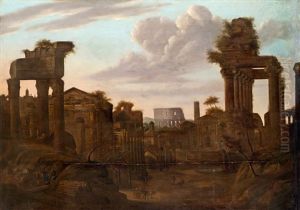 Vy Over Forum Romanum Mot Colosseum, Rom