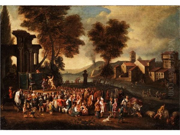 Commedia Dell'arte-szene In Italienischer Landschaft - view 1