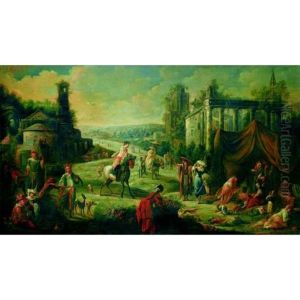 Personnages Orientaux Dans Un Vaste Paysage De Ruines Antiques