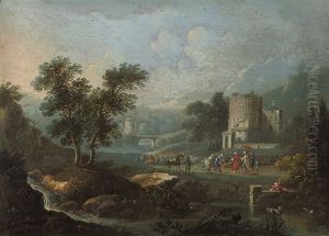 A River Landscape With Figures by Peeter van Bredael