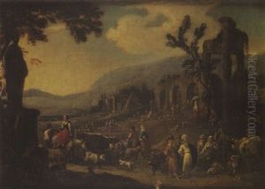 Scene De Marche Dans Des Ruines Antiques