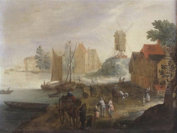 Paysage De Bord De Fleuve Avec Un Moulin - view 1
