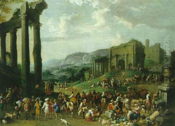 Paysans, Bergers, Marchands Turcs Et Commercants Dans Une Vue Imaginaire Du Campo Vaccino - view 1