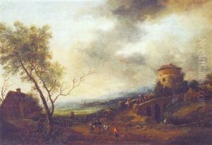 An Italianate Landscape With Travellers Crossing A Bridge An Italianate Landscape With Travellers Crossing A Bridge
