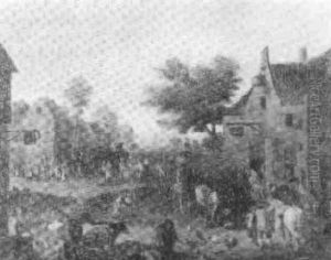 Farmers, Travellers And Other Figures In A Village Square