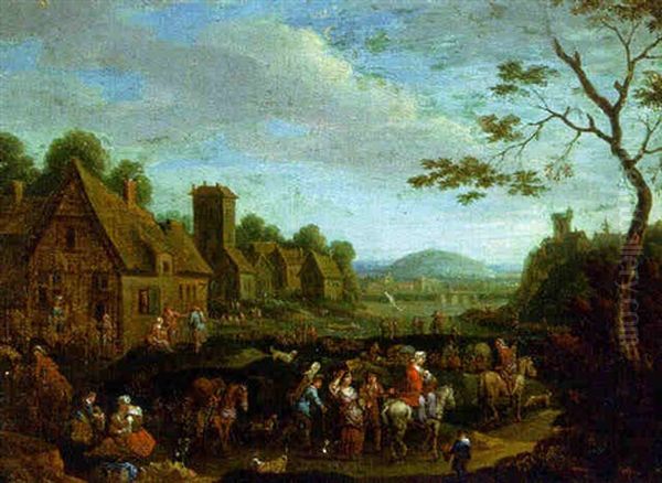 Travellers Arriving In A Village, A River Beyond - view 1