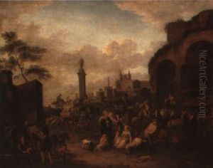 A Market In A Piazza By A Ruined Arch