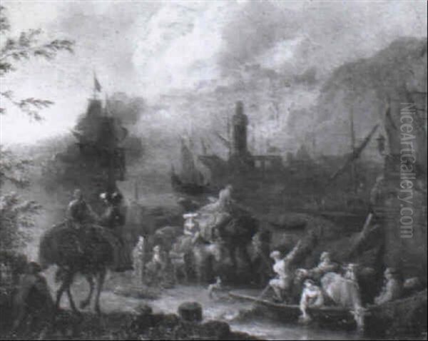 A Levantine Harbour With A Ferry And Travellers - view 1