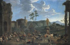 Veduta Ideata Con Scena Di Mercato