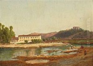 Italian Countryside At A River Bank by Niels (Anders) Bredal
