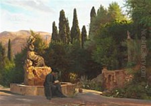 A Reading Abate By A Fountain - view 1