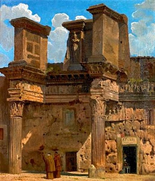 Scenery From Rome With Two Monks By A Bakery - view 1