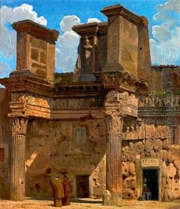 Scenery From Rome With Two Monks By A Bakery