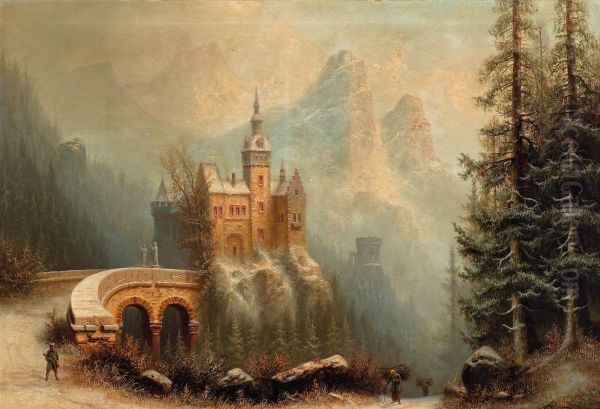 Large Winter Landscape With Castle In The Mountains - view 1