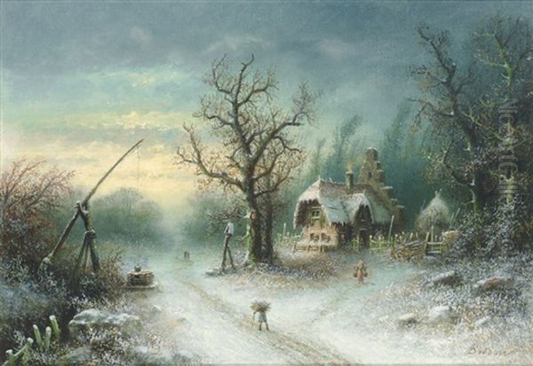 Russische Winterlandschaft Mit Malerischer Kate Und Figurenstaffage - view 1