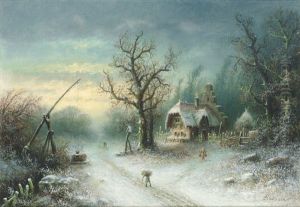 Russische Winterlandschaft Mit Malerischer Kate Und Figurenstaffage by Albert Bredow