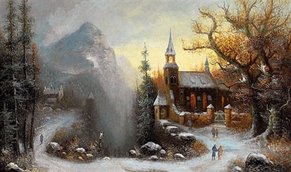 Winterlandschaft Mit Klosterkirchlein Im Gebirge - view 1