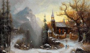 Winterlandschaft Mit Klosterkirchlein Im Gebirge Winterlandschaft Mit Klosterkirchlein Im Gebirge