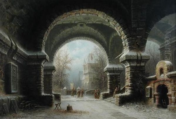 A Winter Scene With A Religious Procession Through The Gates Of A Cathedral - view 1