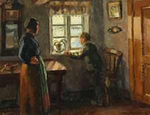 Interior With A Woman And A Boy At The Window by Axel Bredsdorff