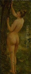 Stehender Akt Im Wald by Ferdinand Max Bredt