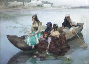 An Oriental Noblewoman And Her Entourage On A Barge by Ferdinand Max Bredt