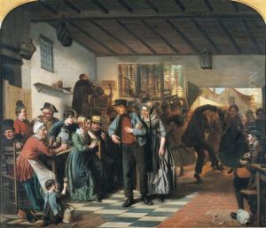 Interior Scene Of An Inn by Jos Van Bree