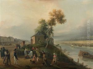 Vue De Paris Avec La Seine Devant L'hotel De Salm Animee De Promeneurs Vue De Paris Avec La Seine Devant L'hotel De Salm Animee De Promeneurs