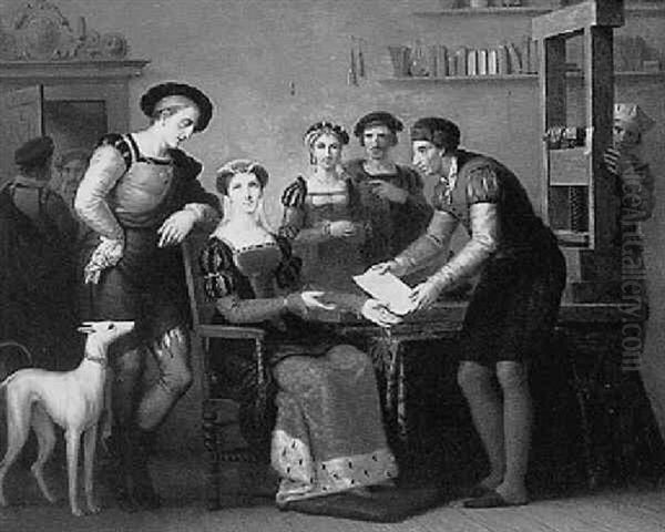Interior Scene Depicting Royalty Receiving A Printed Page - view 1