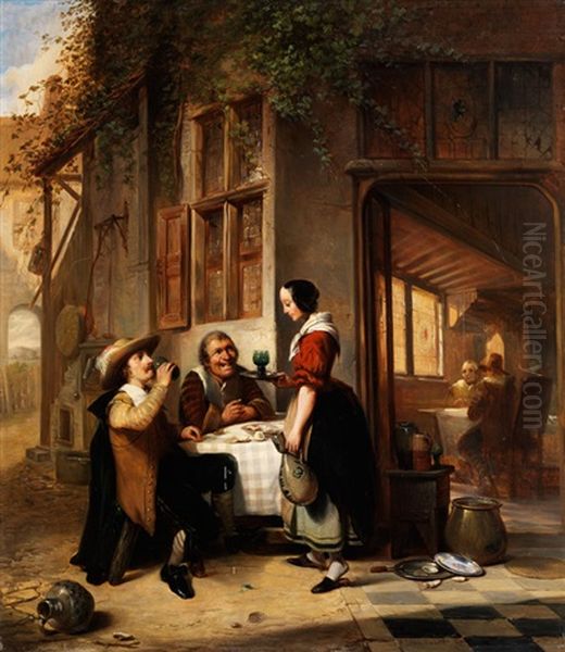 Schankstube Mit Gasten Und Junger Kellnerin - view 1