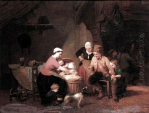 Gathering Around The Cot by Philippe-Jacques van Bree
