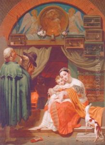 Mor Och Barn Utanfor Ett Bageri I Rom by Philippe-Jacques van Bree